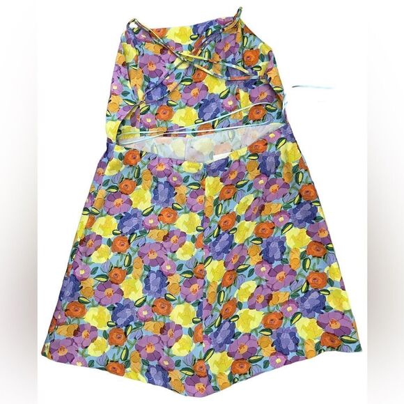Zara Yellow/Purple Multicolor Crisscross Strap Floral Boho Mini Dress XL - Picture 4 of 10